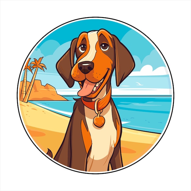 Vetor cao de castro laboreiro raça de cão cartoon cute kawaii personagem praia verão animal pet sticker