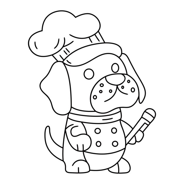 Vetor cão de cozinheiro engraçado desenho animado de linha vetorial