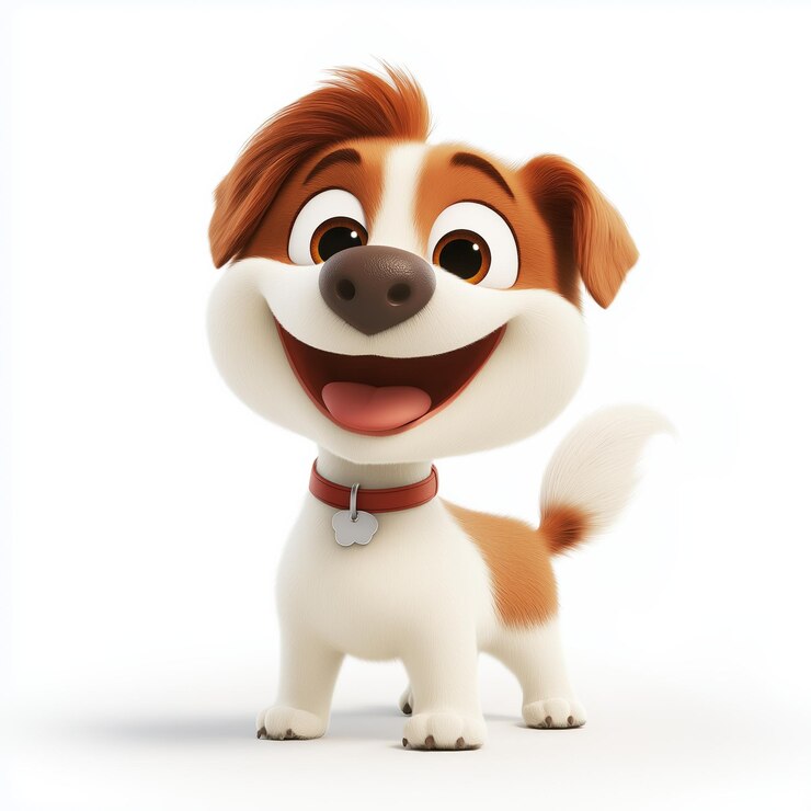 Vetor cão de desenho animado bonito com grande sorriso e colarinho