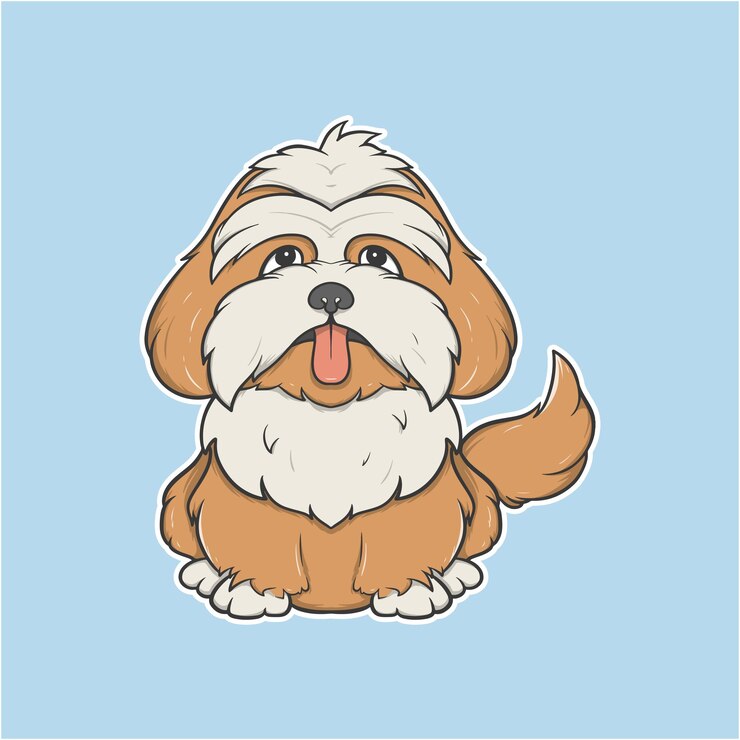 Vetor cão de desenho animado bonito com pele fofa sentado