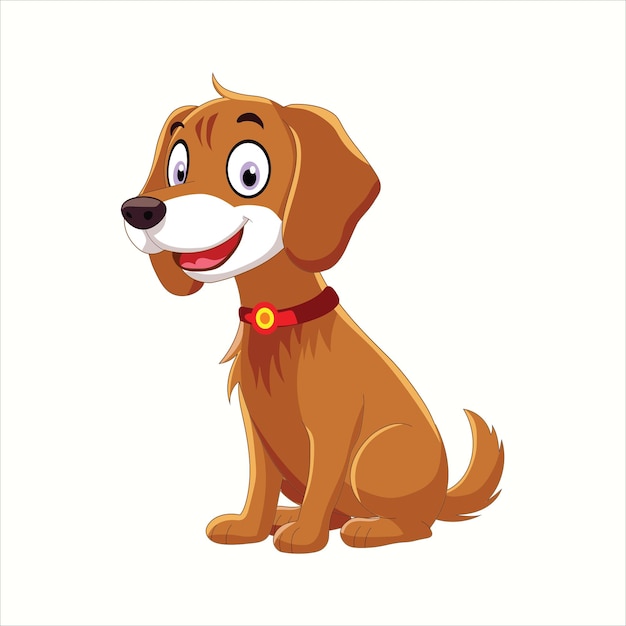 Cão de desenho animado bonito sentado e sorrindo