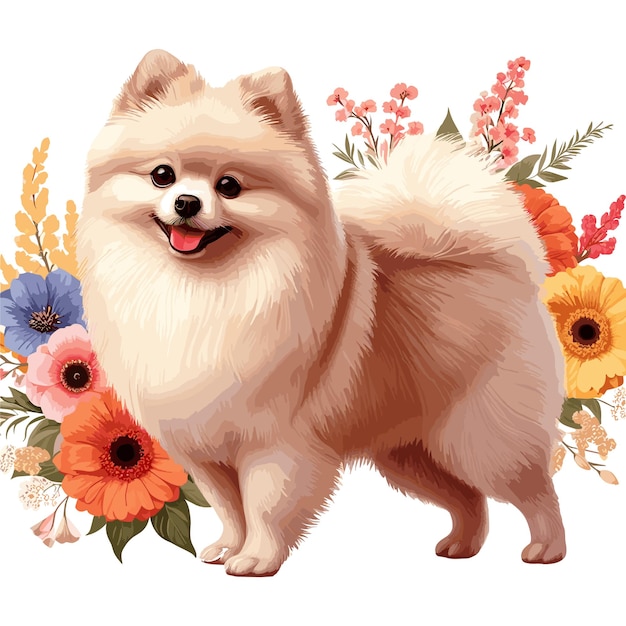 Vetor cão de pomerânia bonito desenho animado vector style fundo branco