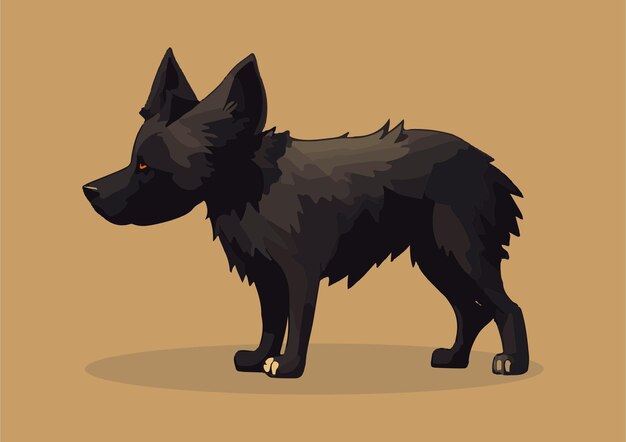 Cão de rua bonito e triste com pelo bagunçado, ilustração de cachorro preto