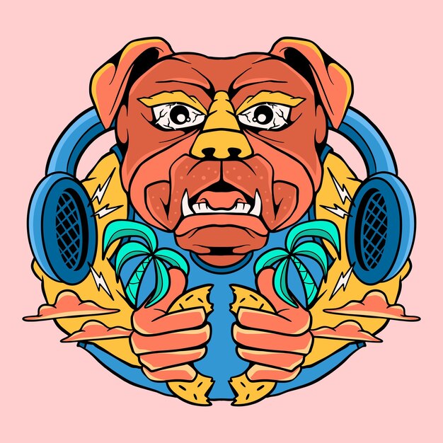 Cão Doodle estilo vetorial design de camiseta arte Desenhada à mão paraíso tropical de verão