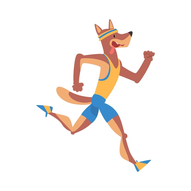 Vetor cão esportivo correndo animal atleta personagem vestindo uniforme fazendo esportes ilustração vetorial