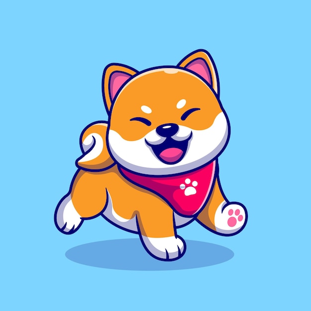 Cão feliz de shiba inu vestindo lenço dos desenhos animados. conceito de natureza animal isolado. estilo flat cartoon