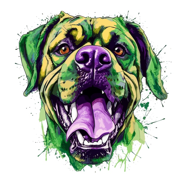 Cão feliz se transforma em hulk aquarela ilustração de vetor de desenho animado