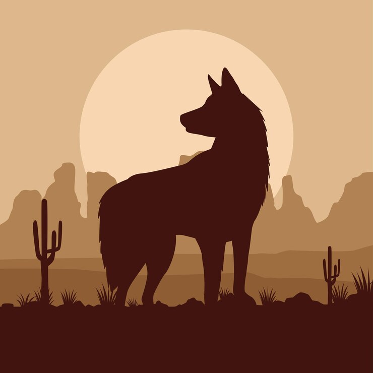 Vetor cão fofo de estimação no cenário do deserto