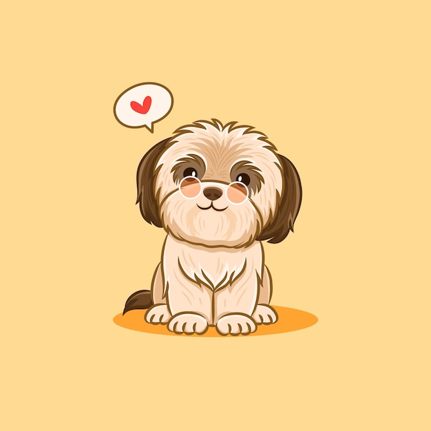 cão fofo shih tzu cachorro sentado vetor desenho animado