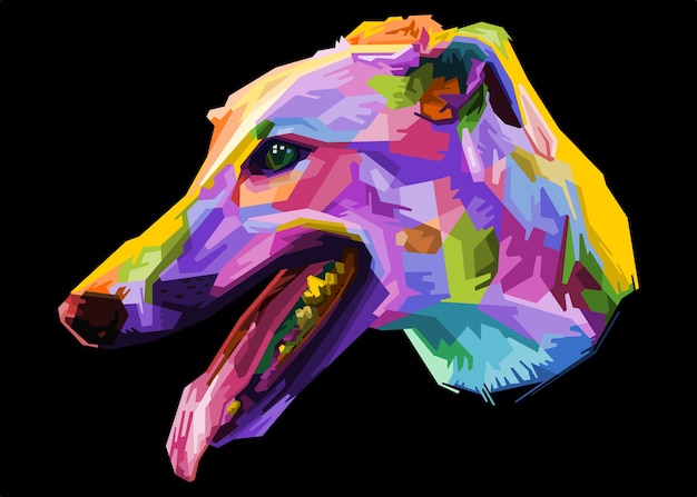 Vetor cão galgo colorido no estilo pop art geométrico