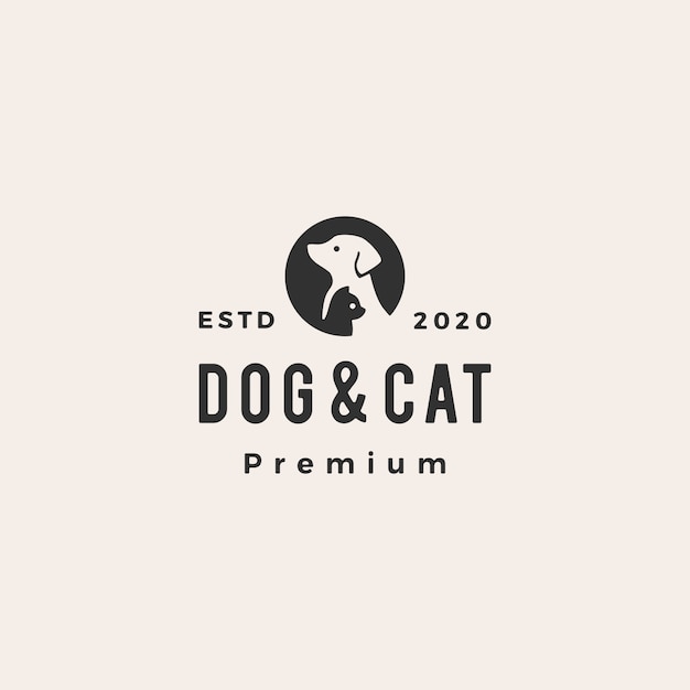 Cão gato pet logotipo vintage