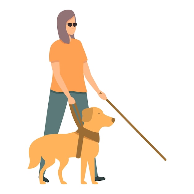 Vetor cão guia de menina cego ícone vetor de desenho animado estrada de rua