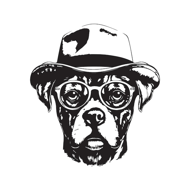 Cão hipster logotipo vintage conceito de arte de linha preto e branco cor ilustração desenhada à mão