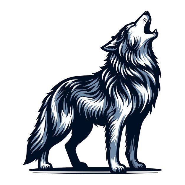 Vetor cão lobo selvagem uivando desenho vetorial de corpo inteiro ilustração animal modelo de vida selvagem