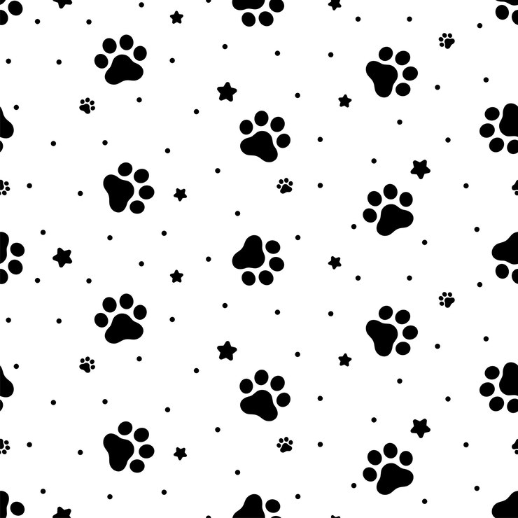 Vetor cão pata sem costura padrão pegada estrela cachorrinho animal de estimação personagem de desenho animado