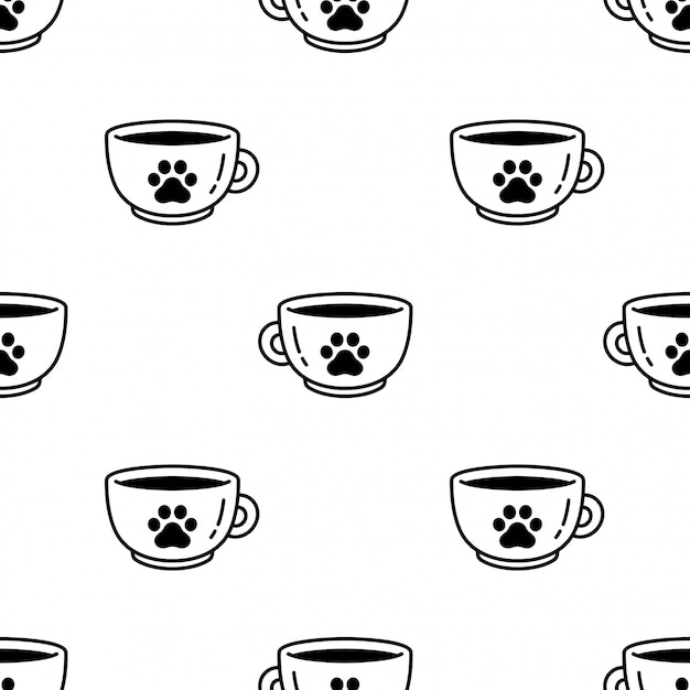 Cão pata sem costura padrão pegada xícara de café chá cartoon ilustração