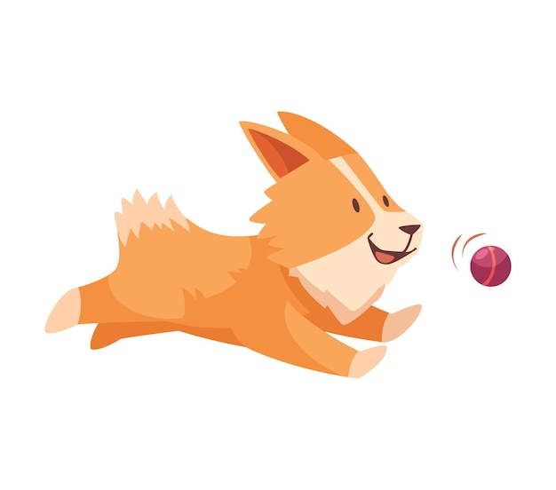 Vetor cão pequeno engraçado brincando com desenho de bola