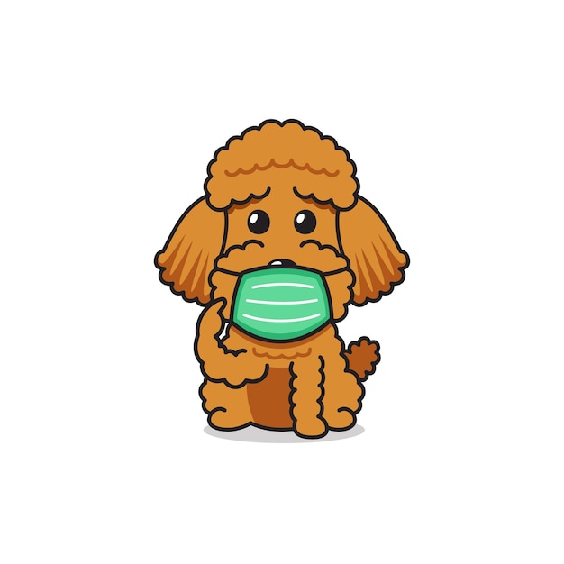 Cão poodle personagem de desenho animado usando máscara protetora para o projeto.