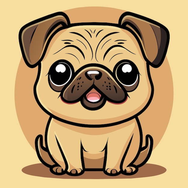 Vetor cão pug fofo mão desenhada desenho animado adesivo ícone conceito ilustração isolada