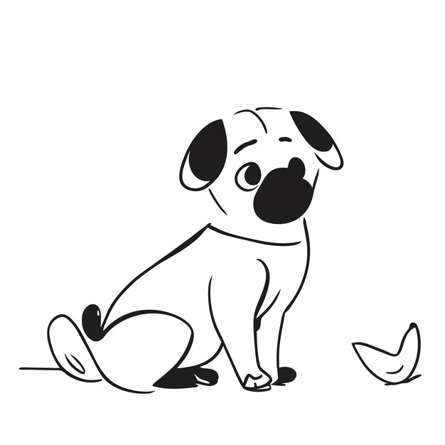 Cão pug fofo mão desenhada desenho animado adesivo ícone conceito ilustração isolada