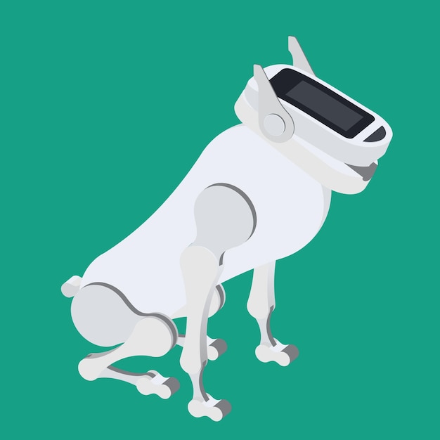 Vetor cão robô o animal de estimação futurista do cão robô mecânico ilustração vetorial sobre o tema de alta tecnologia em estilo simples
