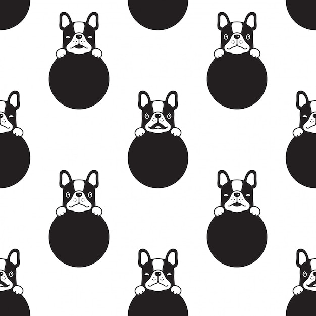 Cão sem costura padrão bulldog francês polka dot filhote de cachorro pata dos desenhos animados