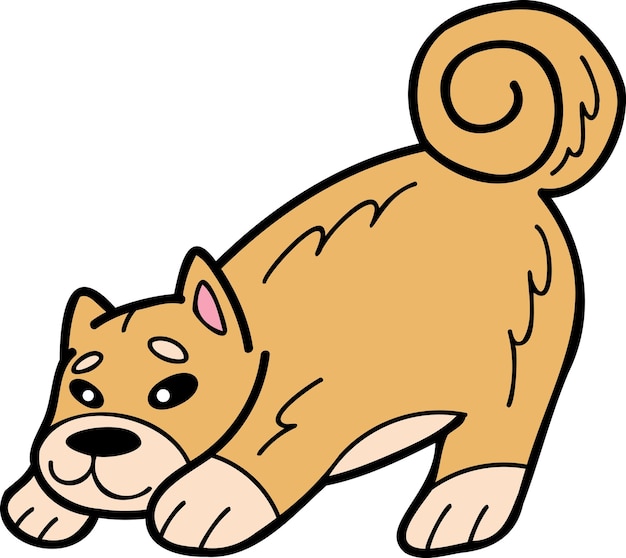 Cão Shiba Inu desenhado à mão jogando ilustração no estilo doodle