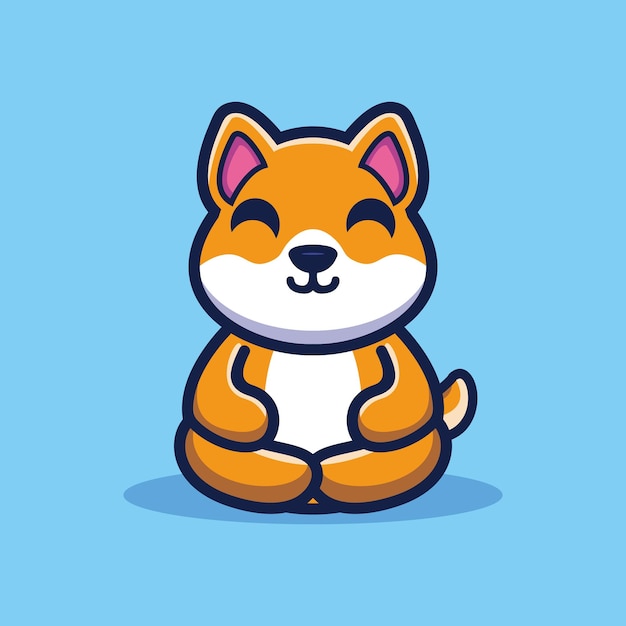 Vetor cão shiba inu fofo faz meditação vetor premium