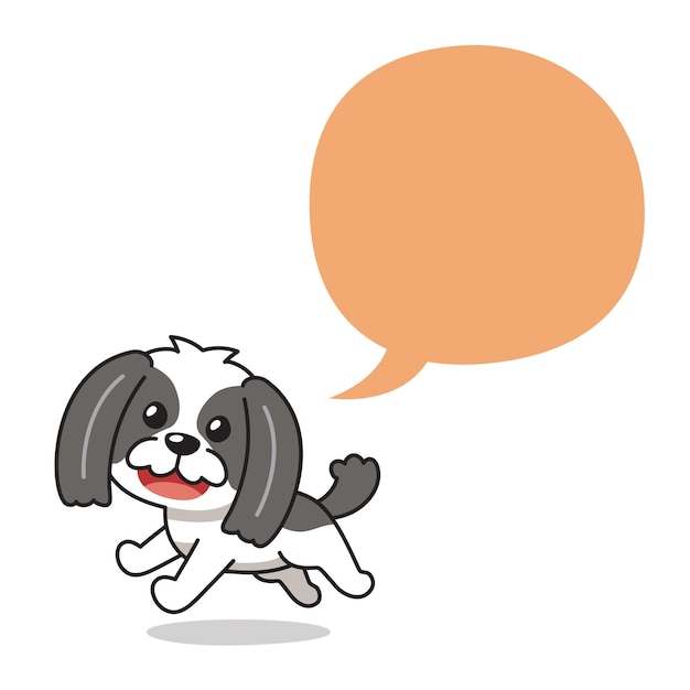 Cão shih tzu de personagem de desenho animado com balão