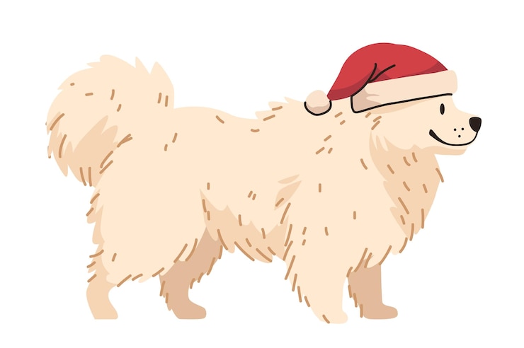 Vetor cão vestindo chapéu de papai noel tema de natal bonito canino fofinho design de férias de vista lateral