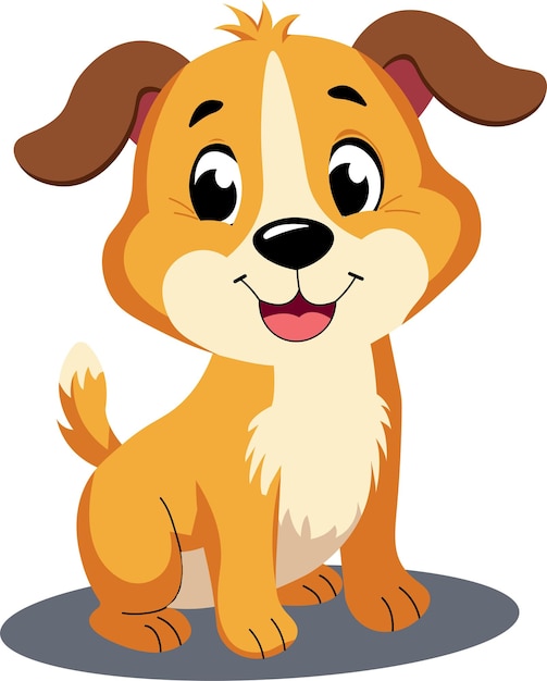 Cãozinho castanho bonito com sorriso personagem para desenho animado plano design vetorial simples com sombra