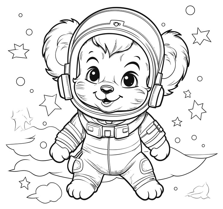 Vetor cãozinho de astronauta bonito para colorir livro infantil
