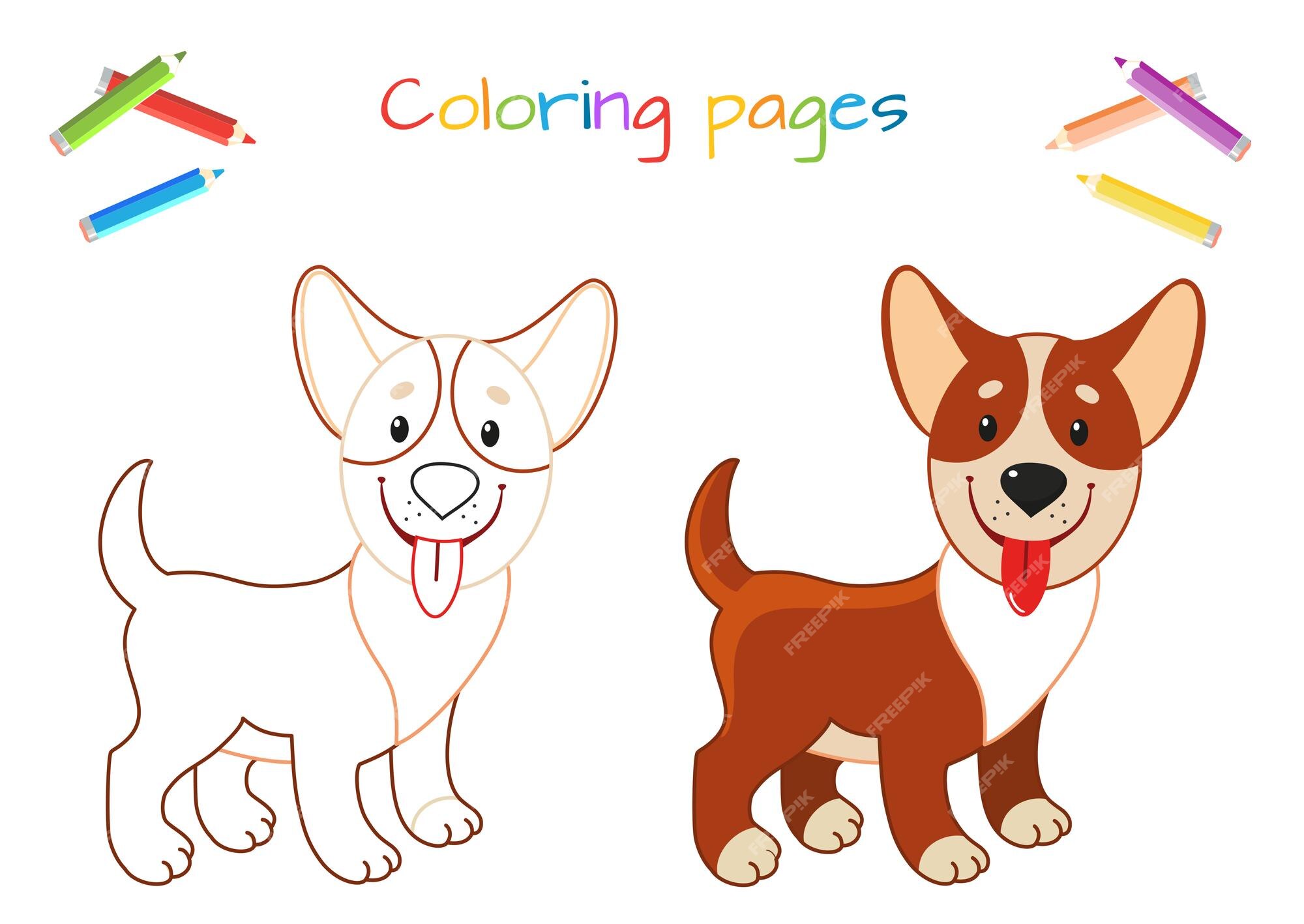 Desenho para colorir de crianças educativas com cachorro kawaii