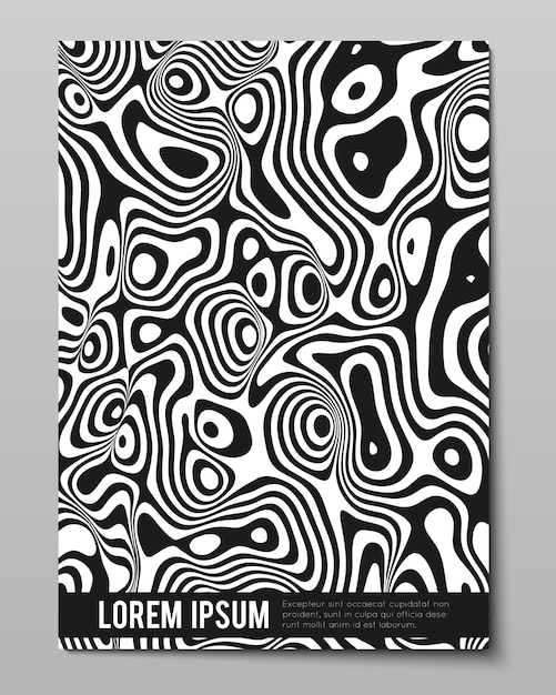Capa com fundo de vetor de arte de linha de distorção cáustica conceito de onda minimalista ilusão de ótica abstrato futurista com listras de zebra ondulações de superfície torcida