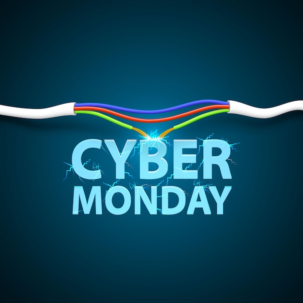 Vetor capa da cyber monday. quebra do cabo, desconecte a tampa de arte. ilustração vetorial