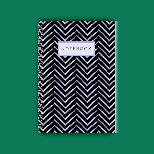 Vetor capa de caderno preta com design zig zag