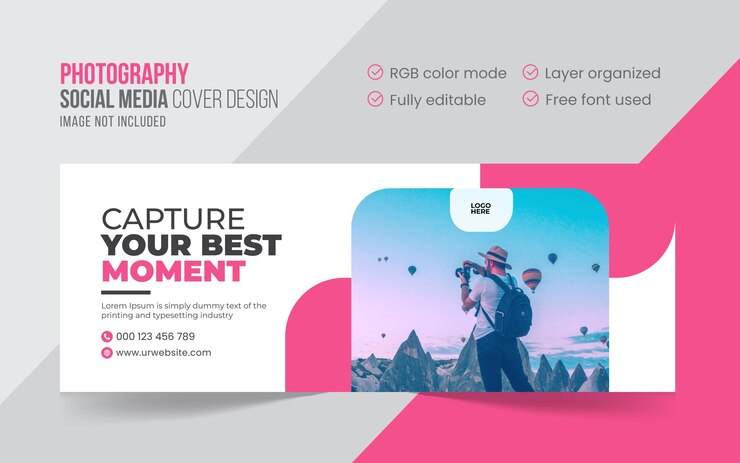 Capa de cronograma de mídia social de fotografia de viagem e casamento ou vetor premium de design de banner web promocional