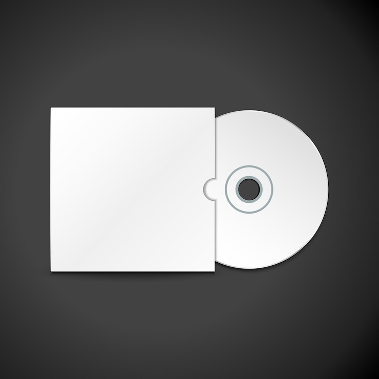 Vetor capa de disco compacto de papel branco de vetor simulado ilustração realista de cd em branco com design de modelo de sombra isolado em fundo escuro
