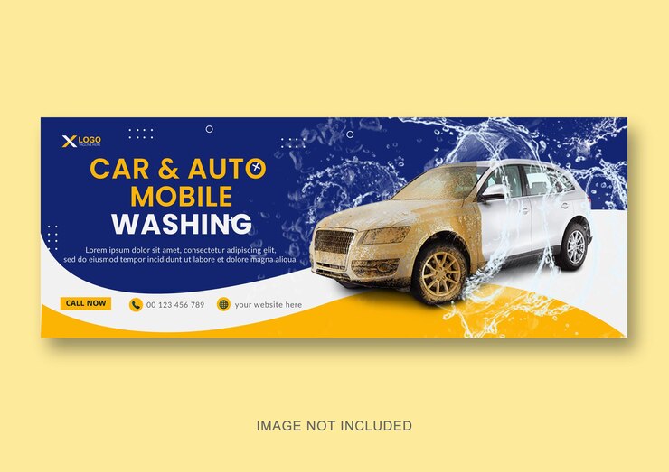 Vetor capa de facebook de mídia social para lavagem de carros e modelo de banner da web capa de mídia social de serviço de lavagem de carros