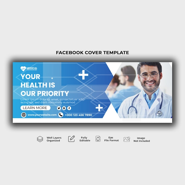 Vetor capa de facebook de saúde médica e modelo de banner da web.