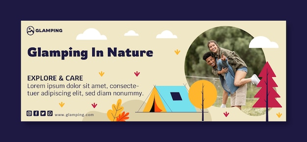 Capa de facebook glamping de design plano