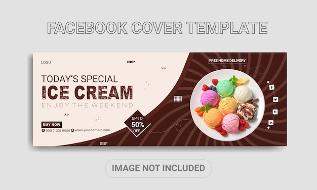 Vetor capa de facebook promocional de menu de comida de sorvete ou design de modelo de banner da web