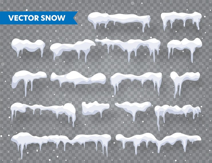 Vetor capa de gelo de neve com sombra definida queda de neve com flocos de neve temporada de inverno isolado em transparente