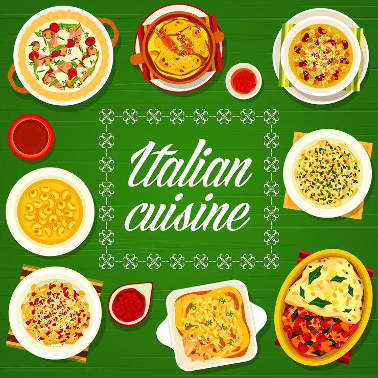 Vetor capa de menu de cozinha italiana comida de restaurante de itália