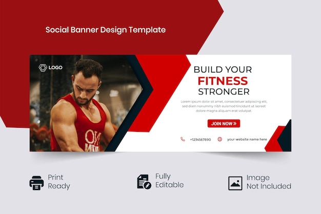 Capa de mídia social de academia e fitness e modelo de banner da web
