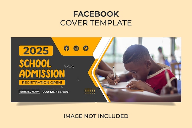 Capa de mídia social de admissão escolar 2025 e modelo de banner da web