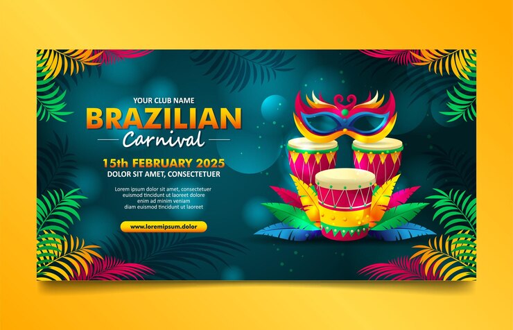 Vetor capa de mídia social do carnaval verde brasileiro elegante, banner horizontal com elementos coloridos