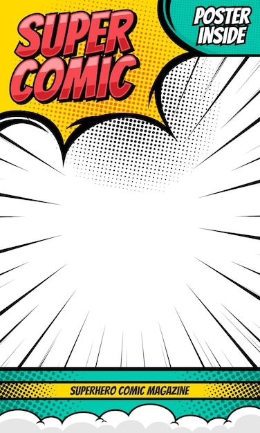 Capa de revista retrô Template vetorial de quadrinhos vintage Capa de livro para revista de quadrinho