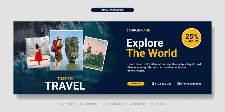 Vetor capa de viagem criativa para mídia social ou modelo de banner da web