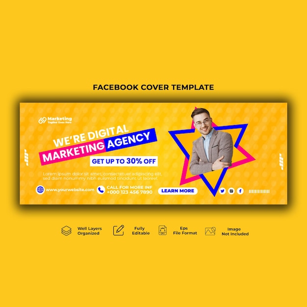 Vetor capa do facebook da agência de marketing criativa e modelo de banner da web.